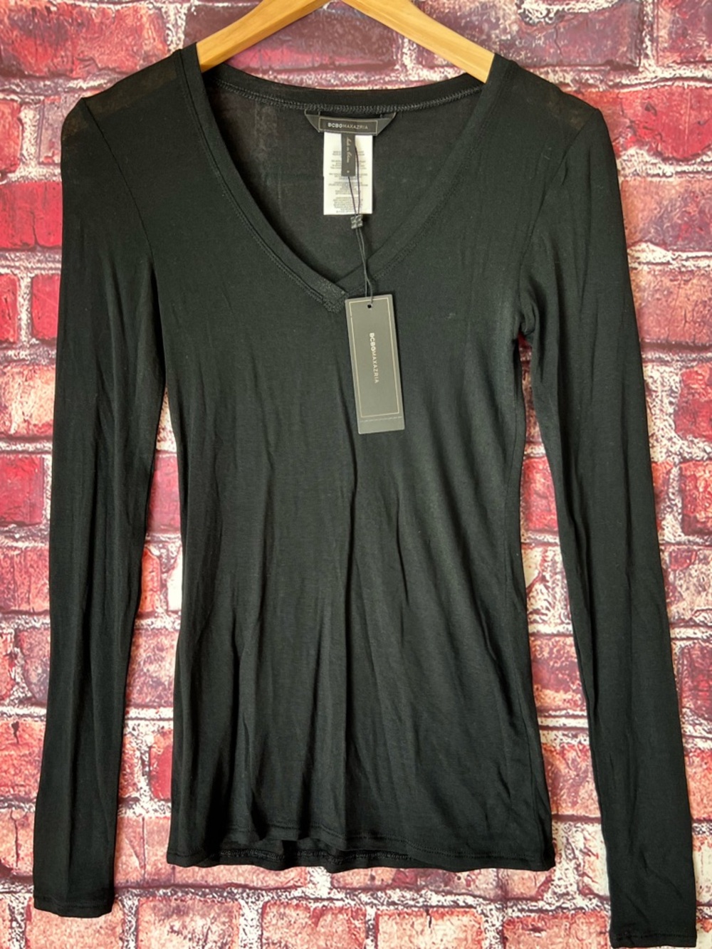 BCBGMaxAzria Black Long-Sleeve V-Neck Top